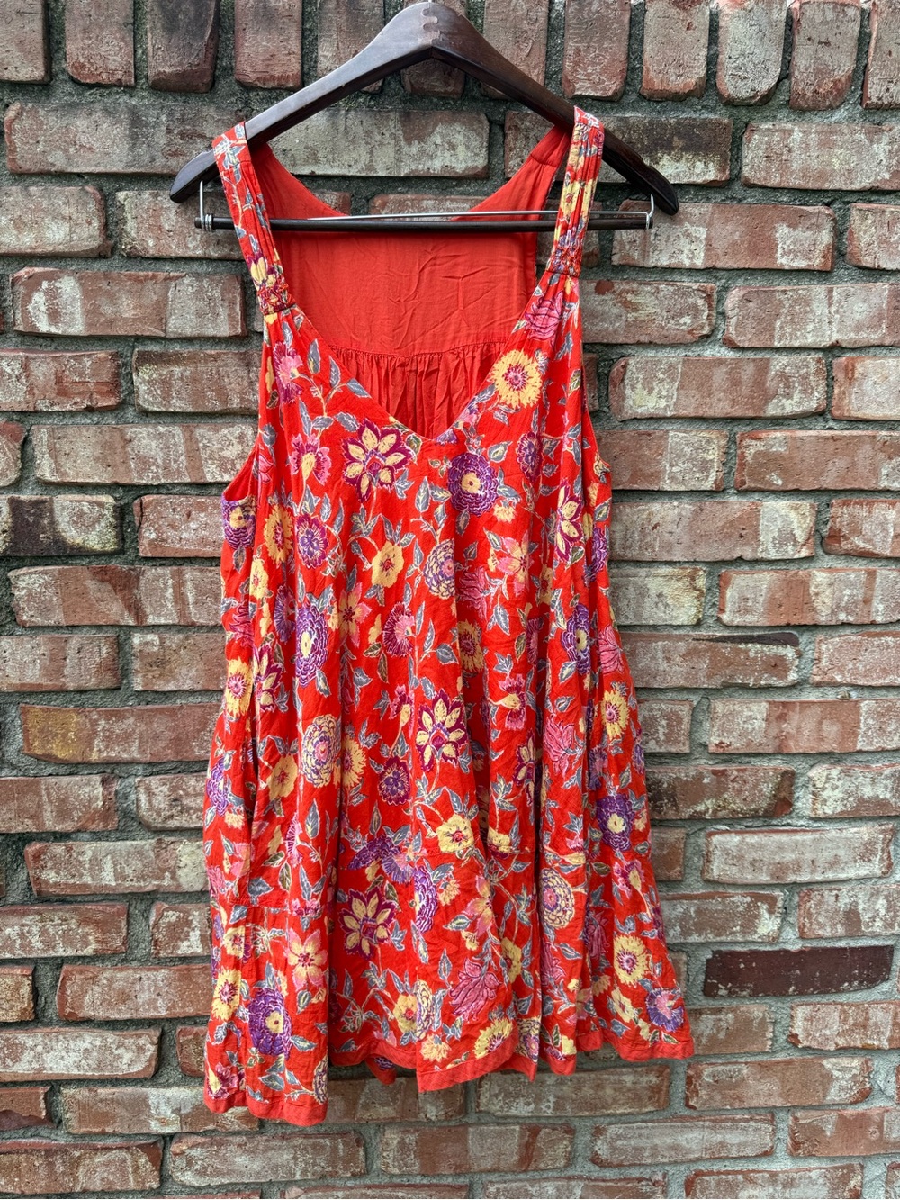 Free People Girls' Red Floral Sundress with Yellow & Purple Accents